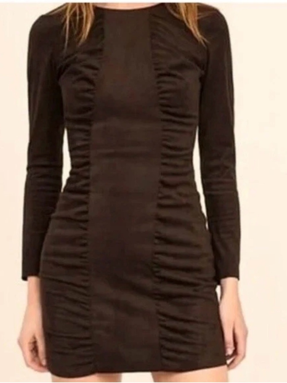 Zara Western Cowboy Brown Faux Suede Ruched Mini Dress M